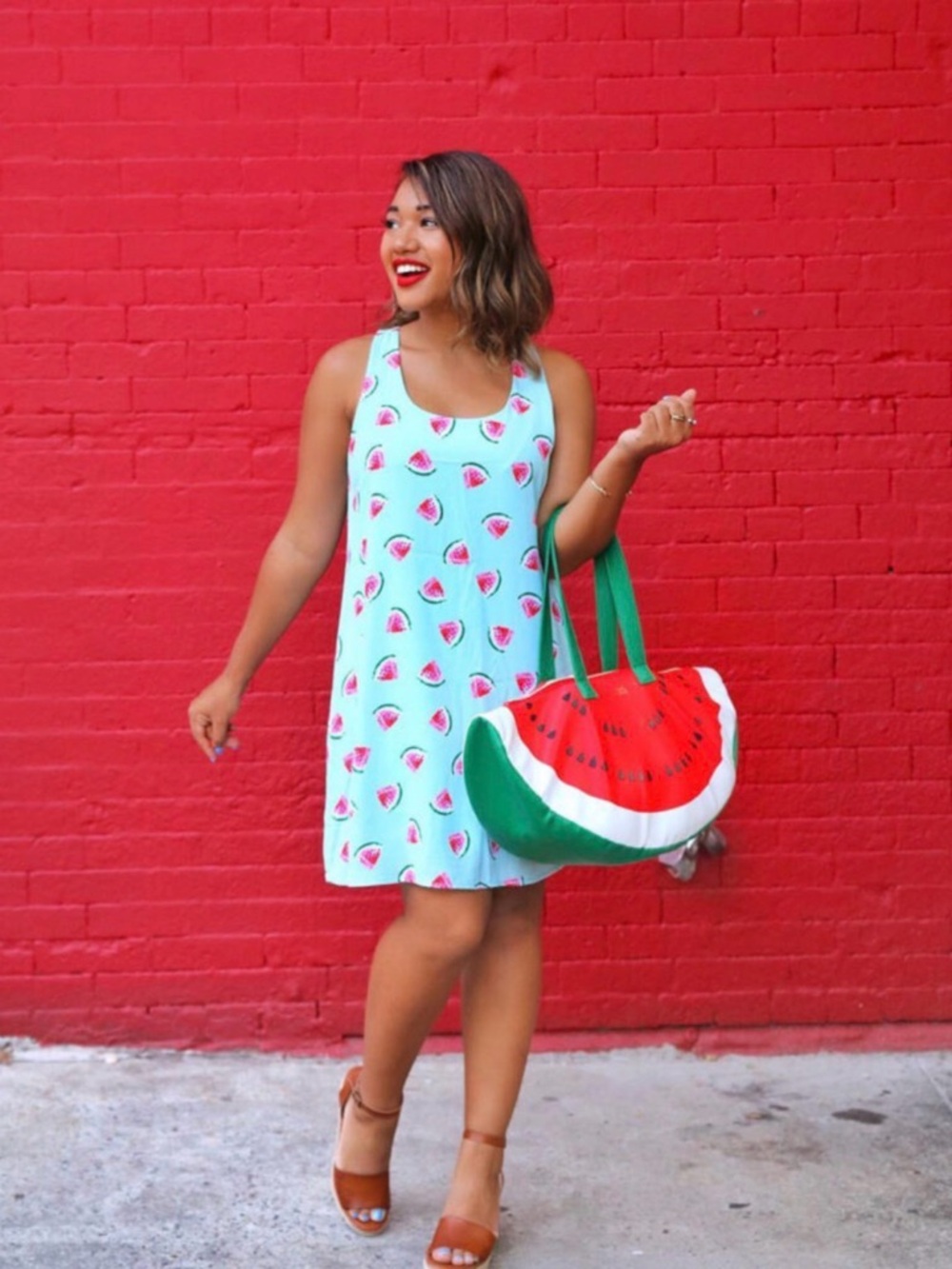 Everly Light Blue Watermelon Print Dress